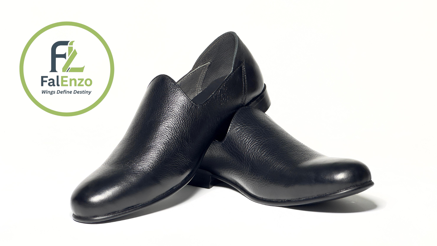 Falenzo Black Formal Leather Shoes for Men | Handmade Premium Dress Shoes Pakistan