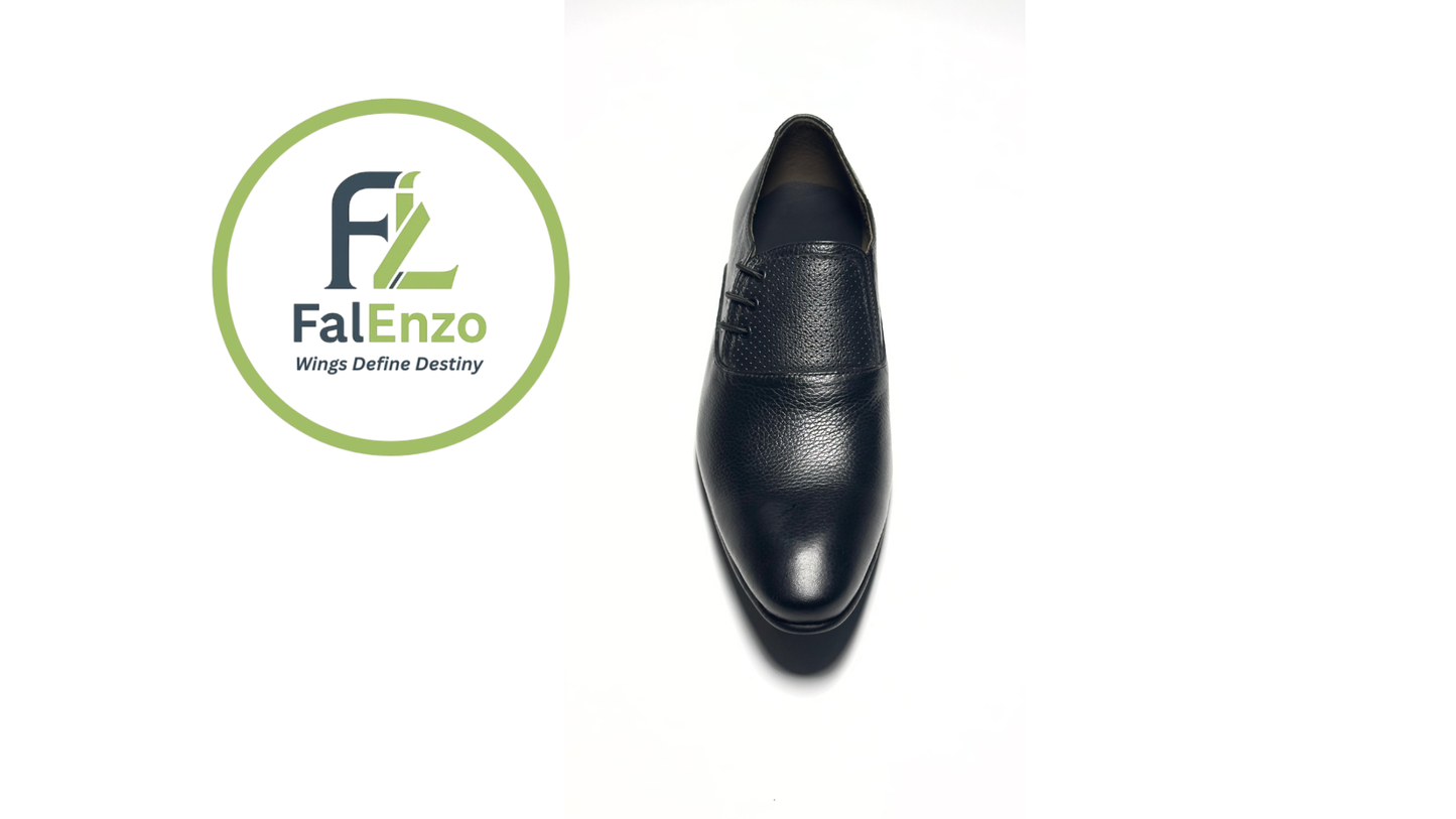 Falenzo Black Formal Leather Shoes for Men | Premium Handmade Dress Shoes Pakistan