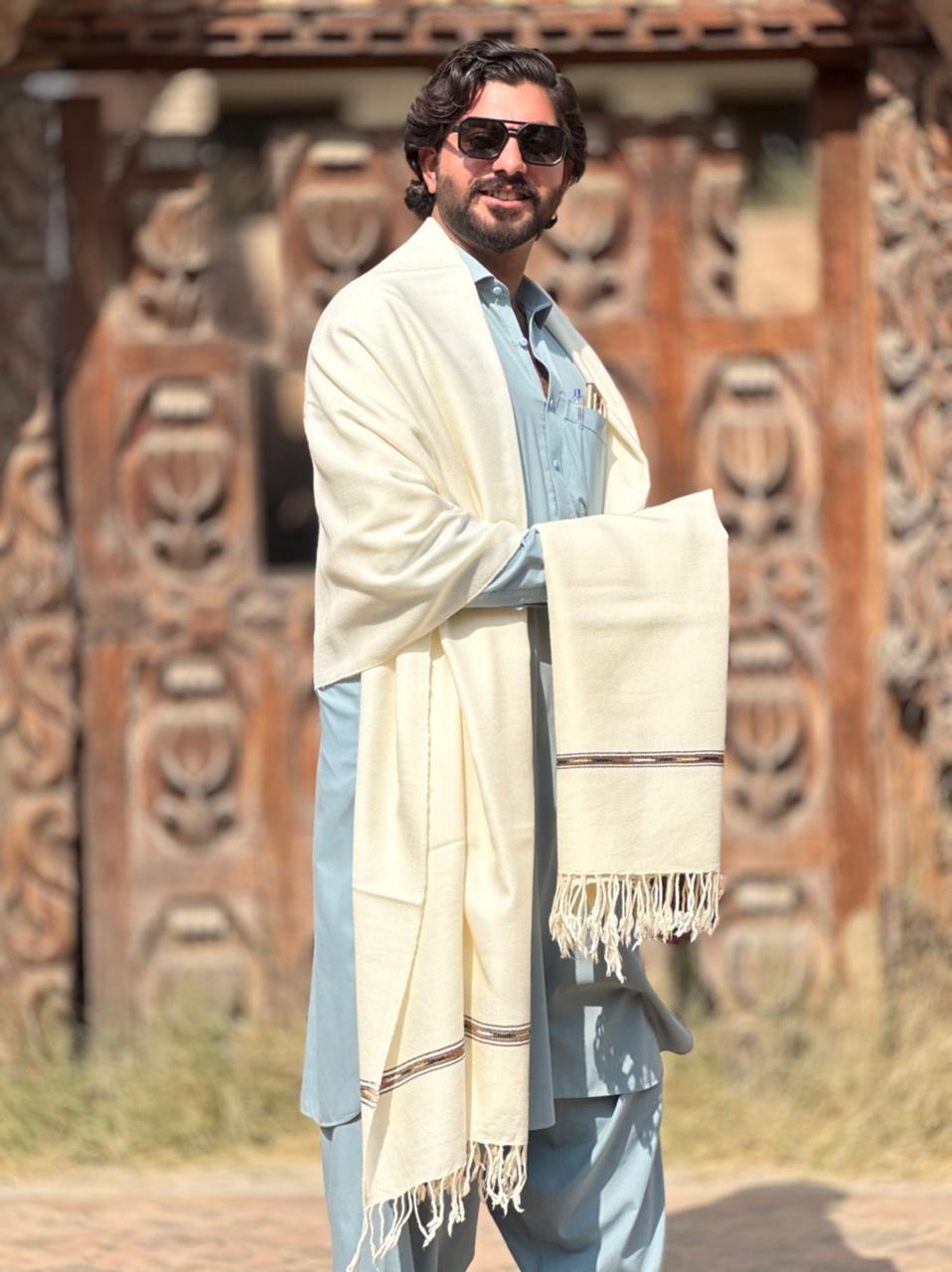 Falenzo Half White Colour Pashmina Shawl (48 single count and 650gm)