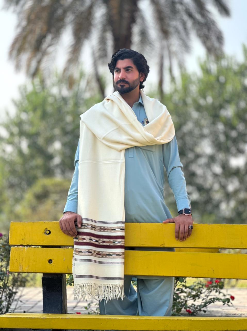 Falenzo Half White Colour Pashmina Shawl (48 triple count and 650gm)