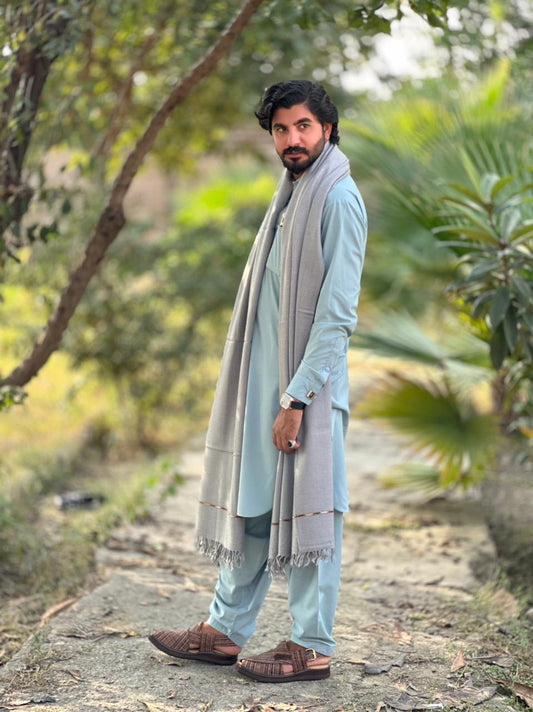 Falenzo Dark Grey Colour Pashmina Shawl (72 single count and 600gm)