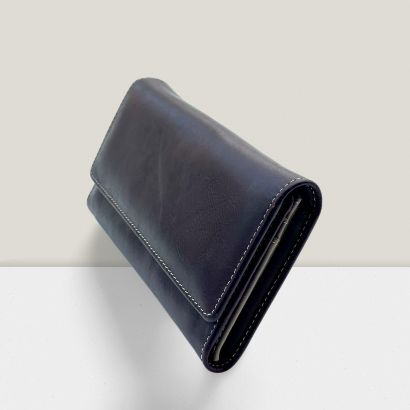 "Premium Blue Leather Wallet for Men – Handmade Compact Trifold Purse with Multiple Card Slots, Coin Pocket & Secure Closure | Falenzo"
