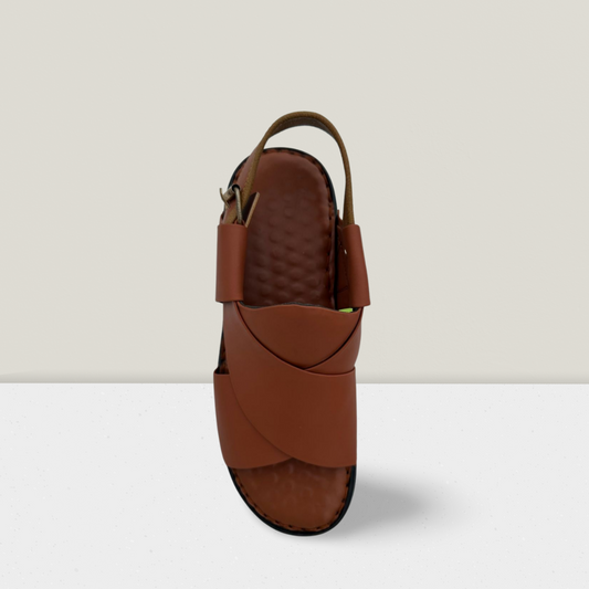 "Premium Handmade Master Leather Cross Strap Sandal for Men – Comfortable Casual Footwear with Adjustable Back Strap | Falenzo Pakistan"