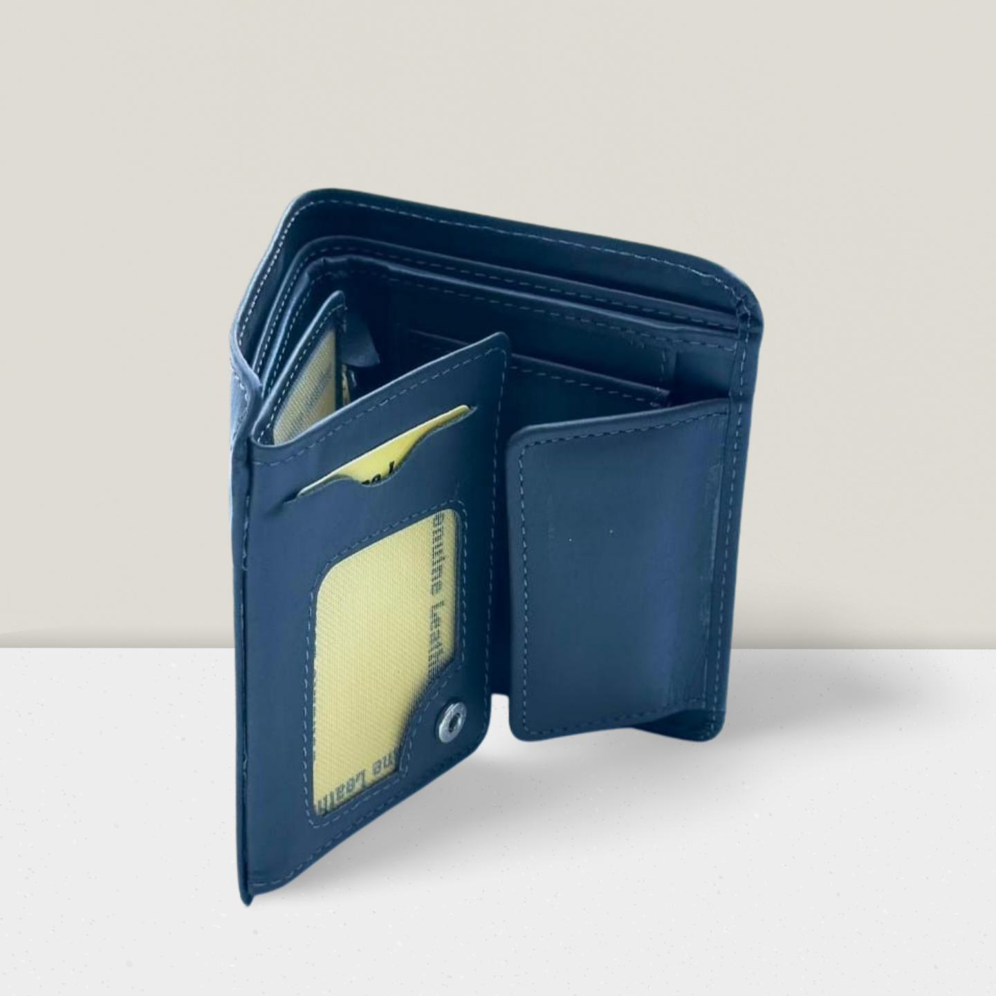 "Premium Blue Leather Wallet for Men – Handmade Compact Trifold Purse with Multiple Card Slots, Coin Pocket & Secure Closure | Falenzo"