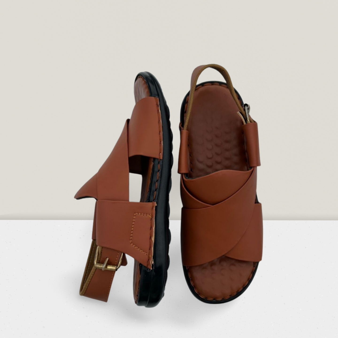 "Premium Handmade Master Leather Cross Strap Sandal for Men – Comfortable Casual Footwear with Adjustable Back Strap | Falenzo Pakistan"