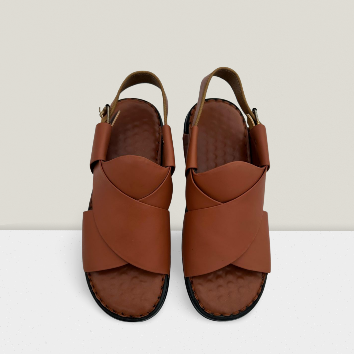 "Premium Handmade Master Leather Cross Strap Sandal for Men – Comfortable Casual Footwear with Adjustable Back Strap | Falenzo Pakistan"