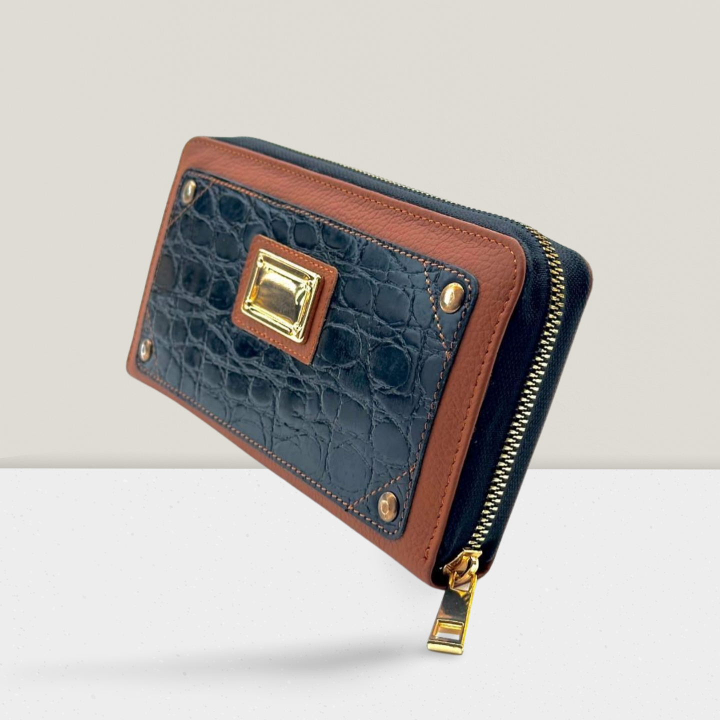 "Elegant Black and Golden Leather Handclutch for Women – Small Top Handle Purse Perfect for Parties, Weddings, Evening Outfits & Casual Wear | Falenzo"