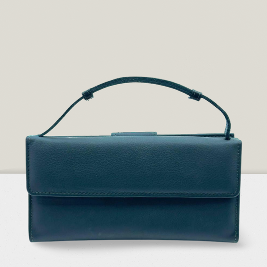 "Elegant Dark Green Leather Handbag for Women – Small Top Handle Purse Perfect for Parties, Weddings, Evening Outfits & Casual Wear | Falenzo"