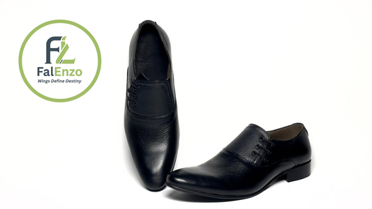Falenzo Black Formal Leather Shoes for Men | Premium Handmade Dress Shoes Pakistan