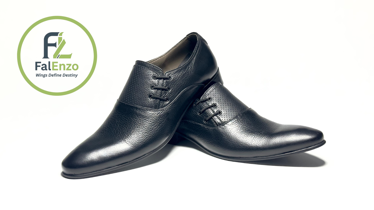 Falenzo Black Formal Leather Shoes for Men | Premium Handmade Dress Shoes Pakistan