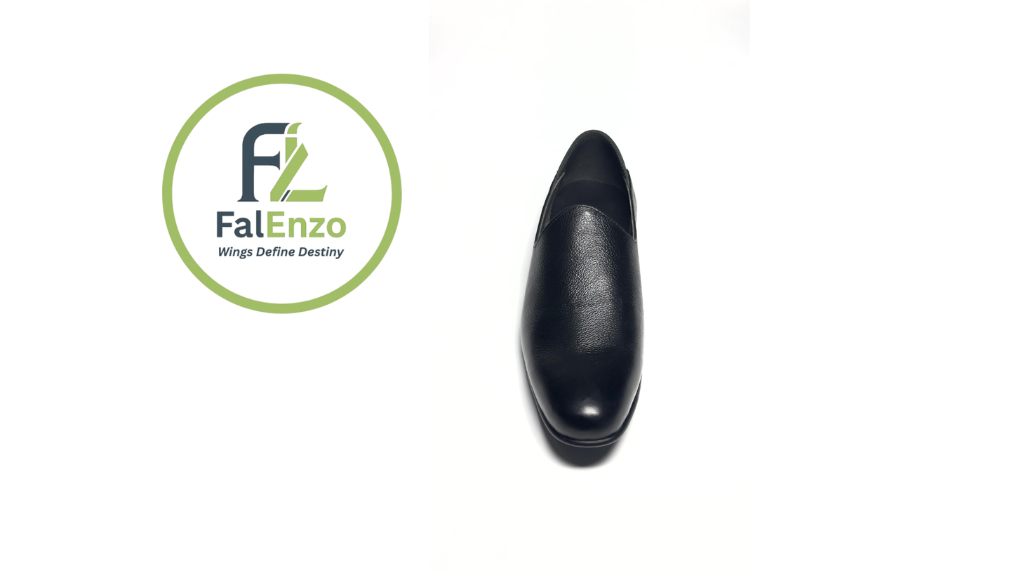 Falenzo Black Formal Leather Shoes for Men | Handmade Premium Dress Shoes Pakistan