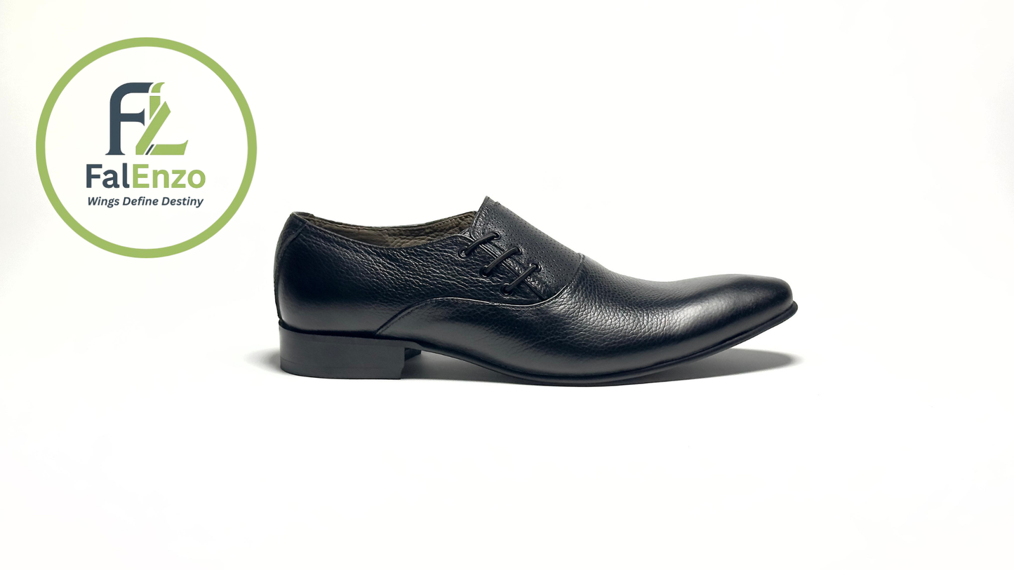 Falenzo Black Formal Leather Shoes for Men | Premium Handmade Dress Shoes Pakistan
