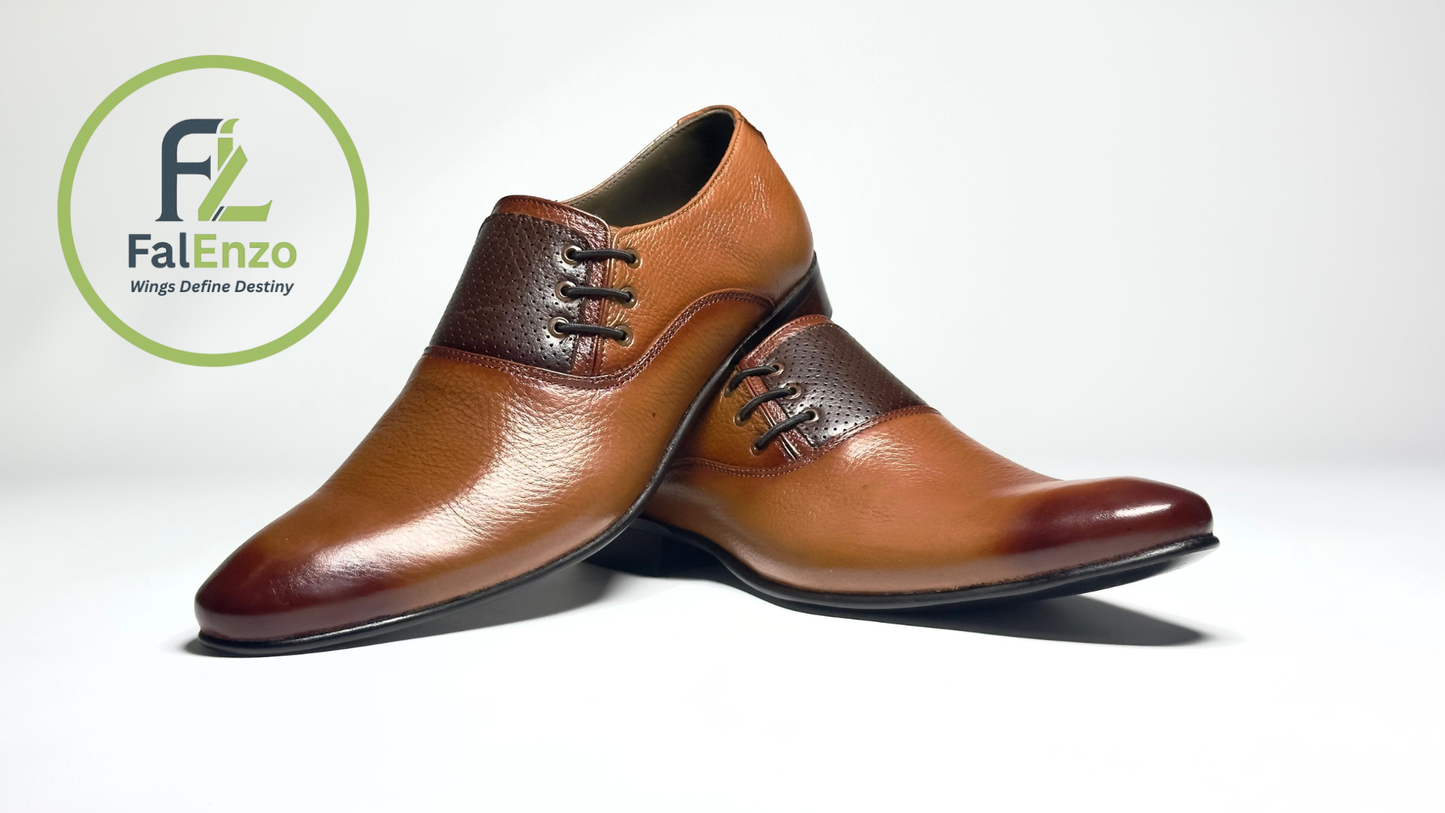 Falenzo Mustard Brown Formal Leather Shoes for Men | Premium Handmade Dress Shoes Pakistan