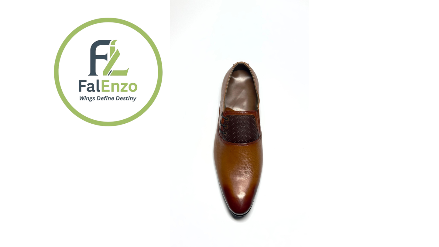 Falenzo Mustard Brown Formal Leather Shoes for Men | Premium Handmade Dress Shoes Pakistan