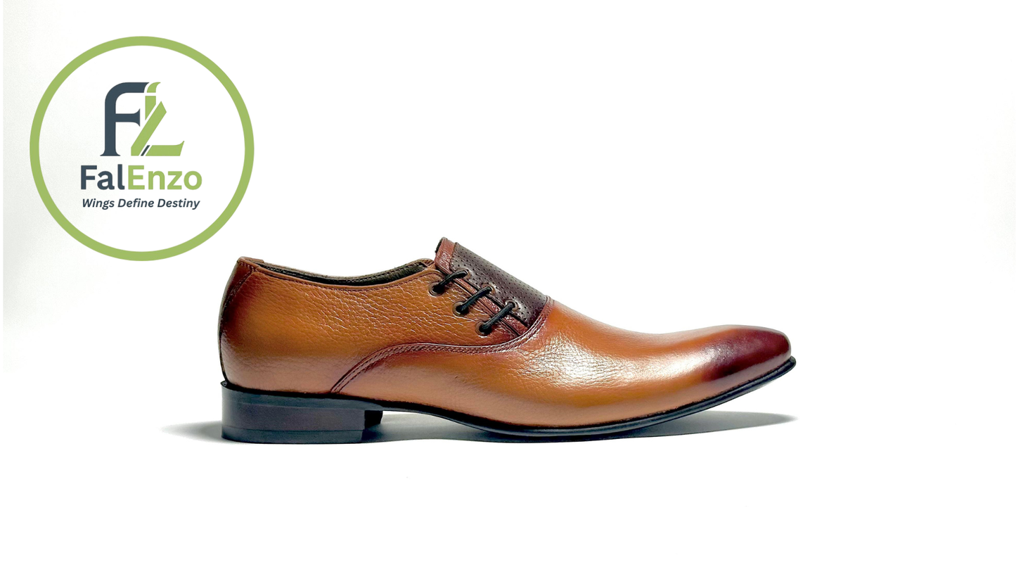 Falenzo Mustard Brown Formal Leather Shoes for Men | Premium Handmade Dress Shoes Pakistan