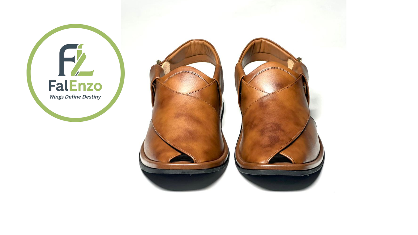 Falenzo Handmade Double Shade Leather Peshawari Chappal for Men