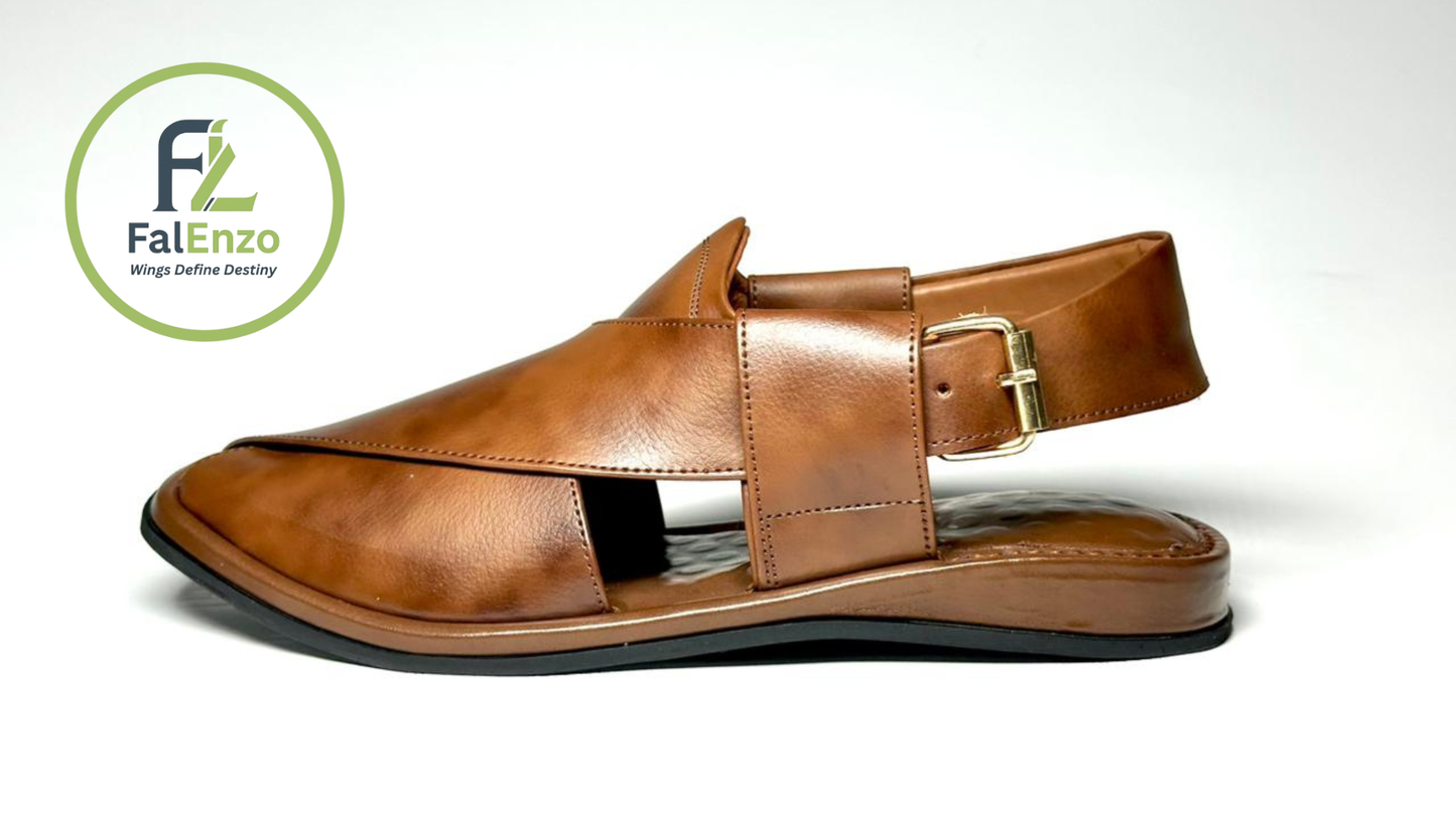 Falenzo Handmade Double Shade Leather Peshawari Chappal for Men