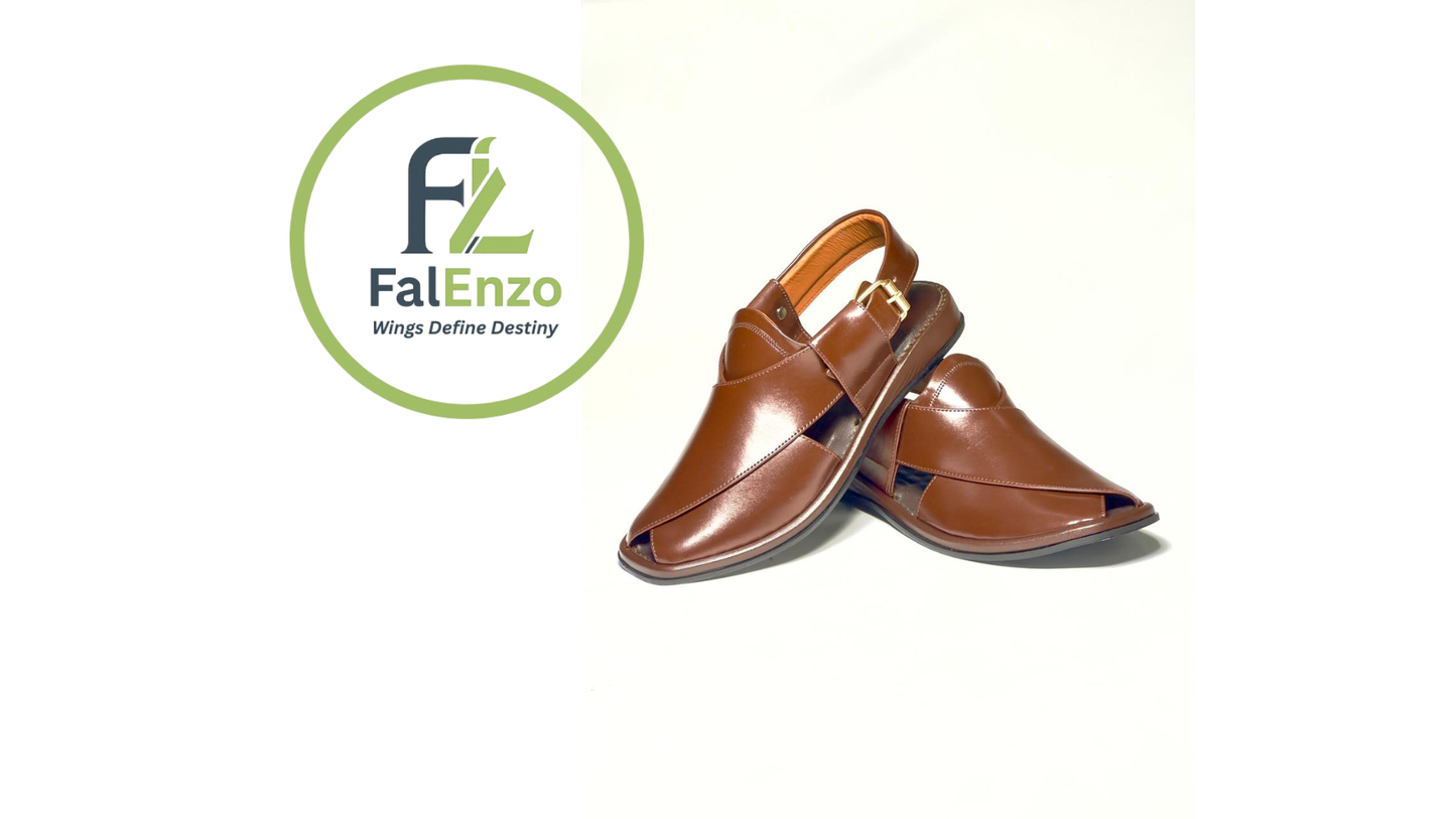 FalEnzo Handmade Brown Leather Peshawari Chappal for Men