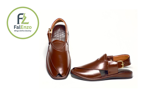 FalEnzo Handmade Brown Leather Peshawari Chappal for Men