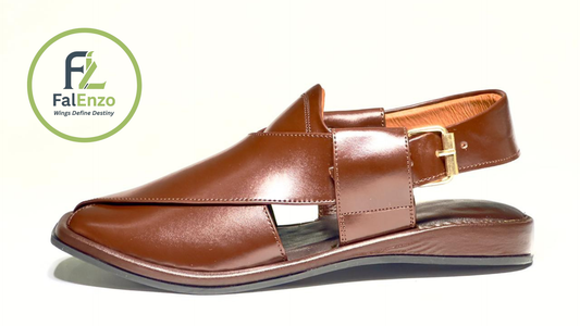 FalEnzo Handmade Brown Leather Peshawari Chappal for Men