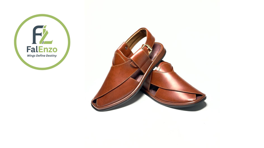 Falenzo Handmade Mustard Brown Leather Peshawari Chappal for Men