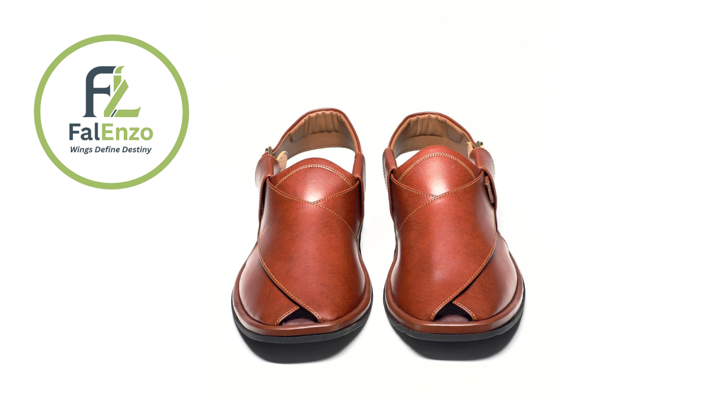 Falenzo Handmade Mustard Brown Leather Peshawari Chappal for Men