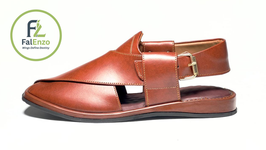 Falenzo Handmade Mustard Brown Leather Peshawari Chappal for Men