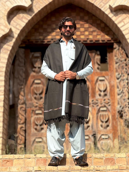 Falenzo Black Nylon Wool Shawl – Premium Winter Comfort & Style