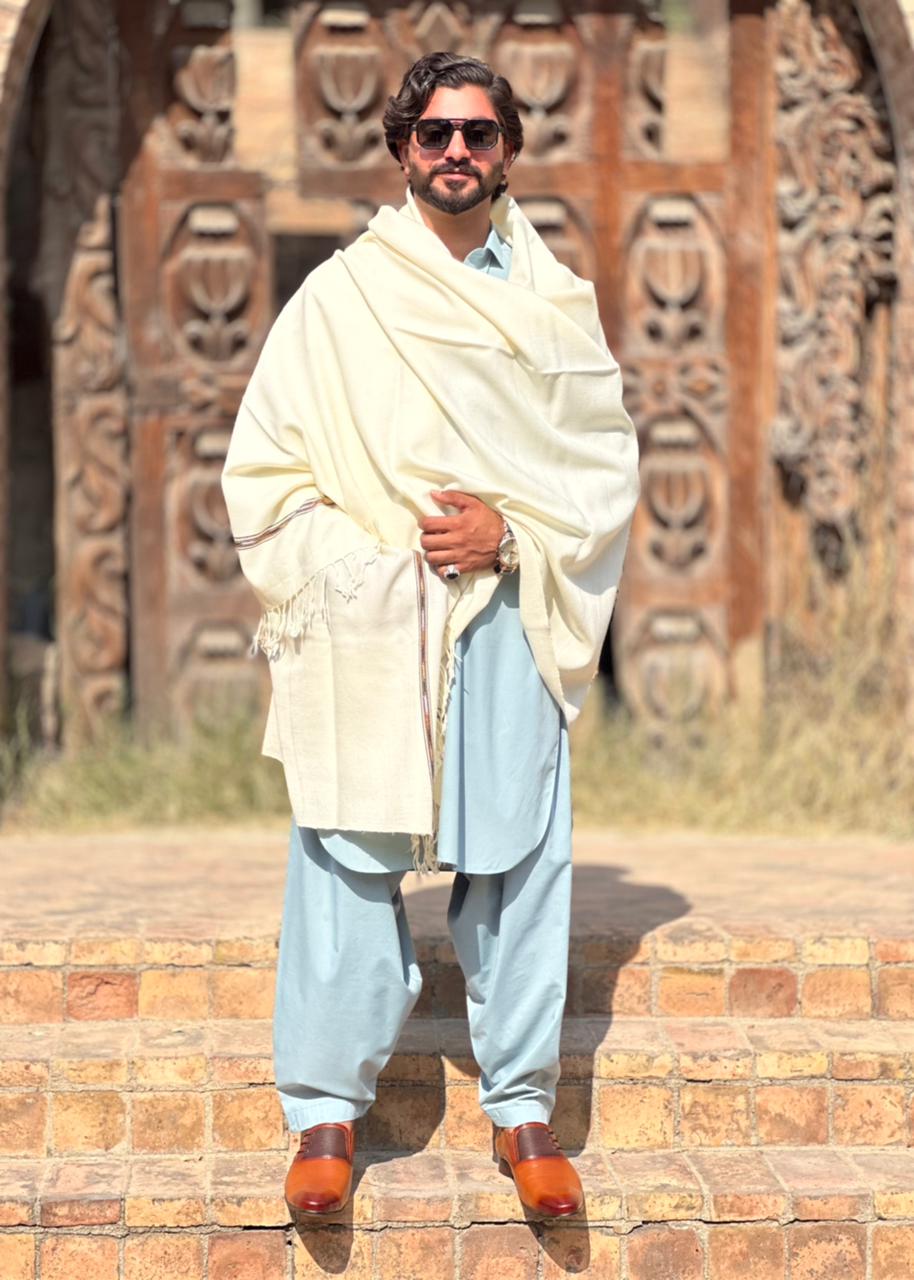 Falenzo Half White Colour Pashmina Shawl (48 single count and 650gm)