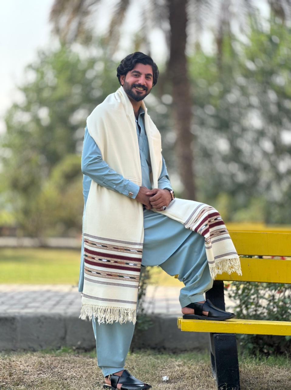 Falenzo Half White Colour Pashmina Shawl (48 triple count and 650gm)