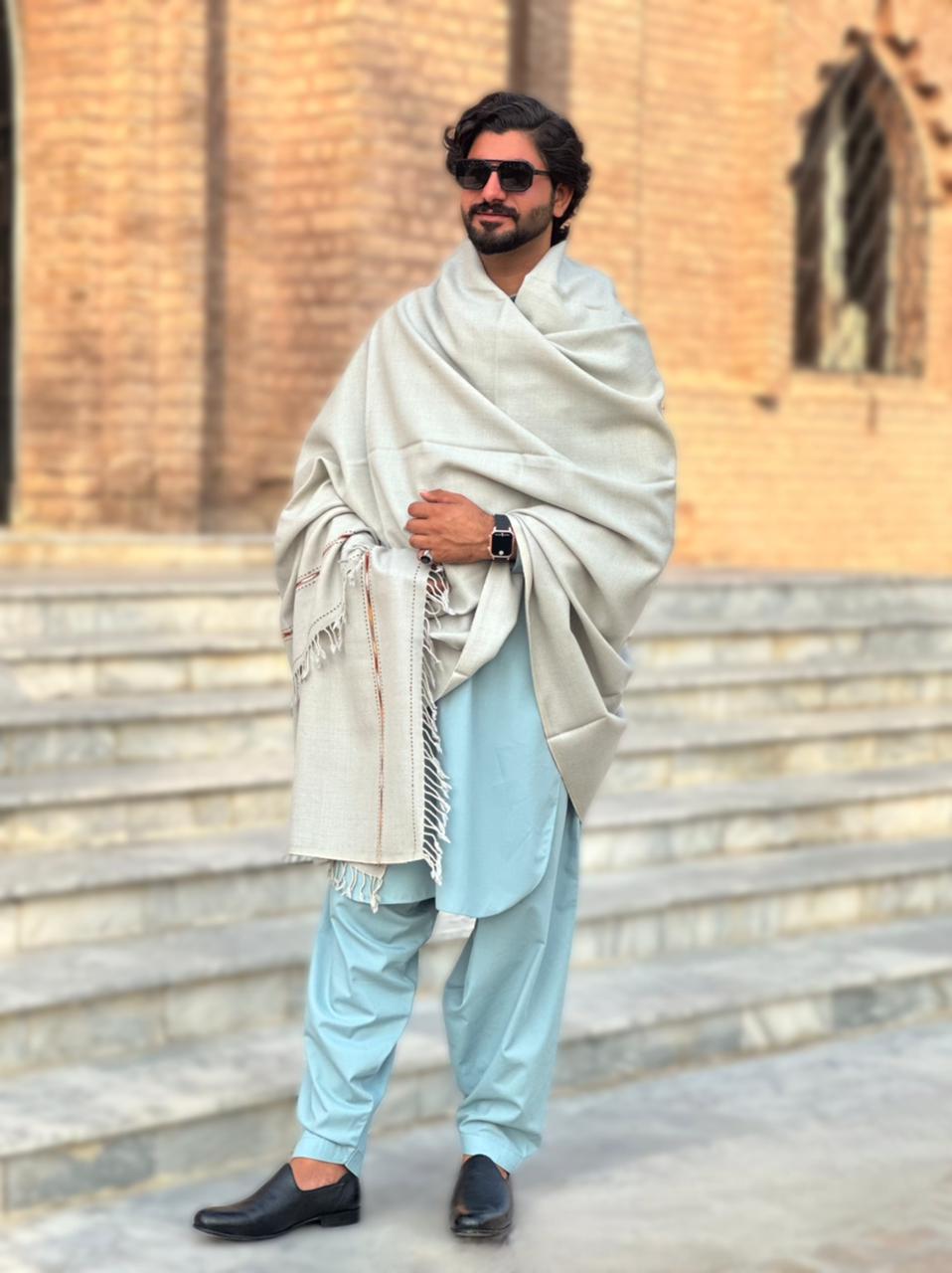 Falenzo Light Grey Colour Pashmina Shawl (48 single count and 600gm)