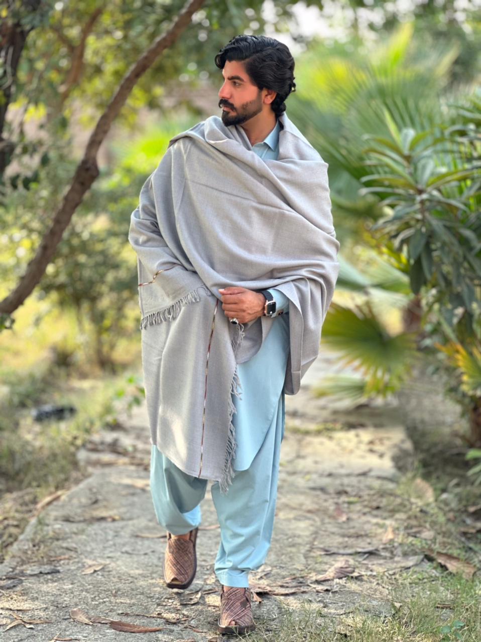 Falenzo Dark Grey Colour Pashmina Shawl (72 single count and 600gm)