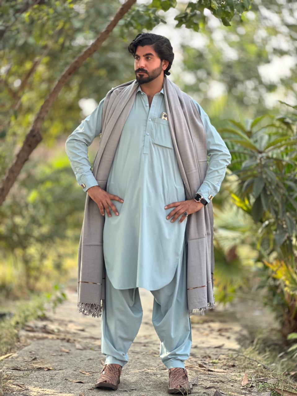 Falenzo Dark Grey Colour Pashmina Shawl (72 single count and 600gm)