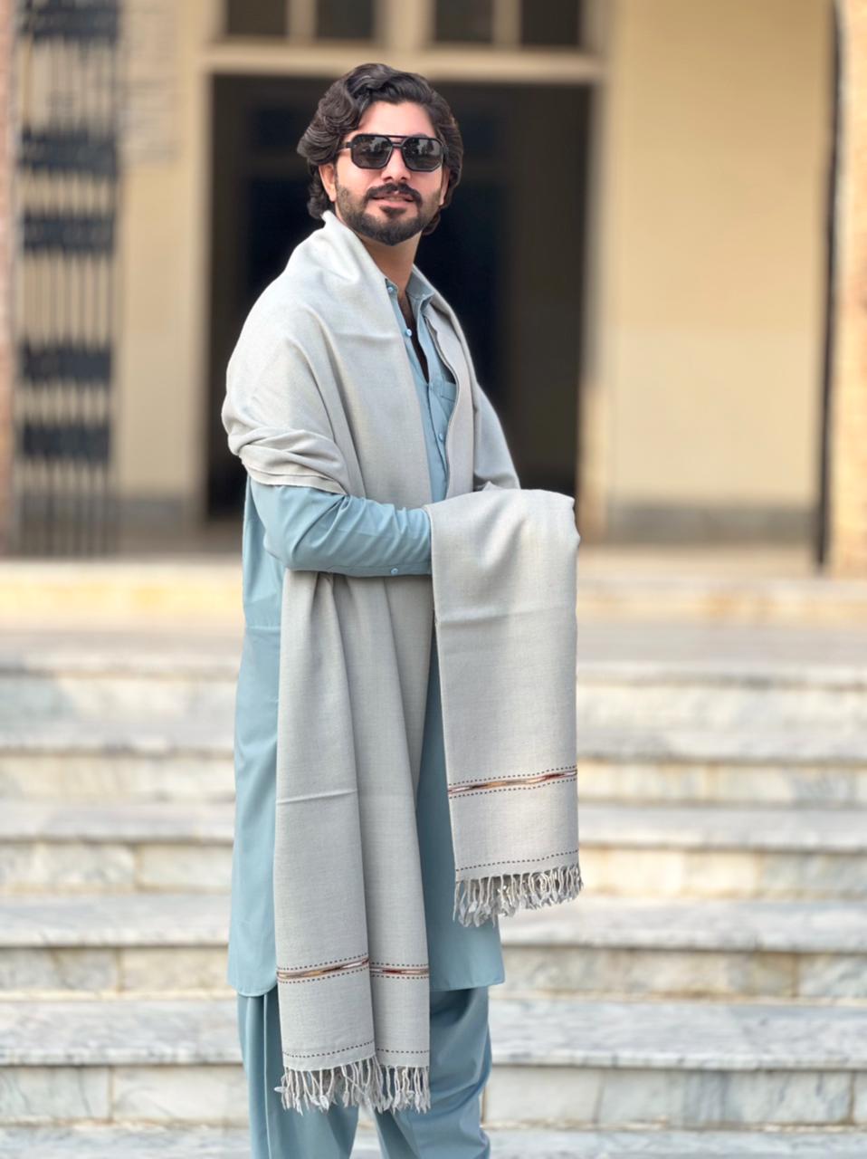 Falenzo Light Grey Colour Pashmina Shawl (48 single count and 600gm)