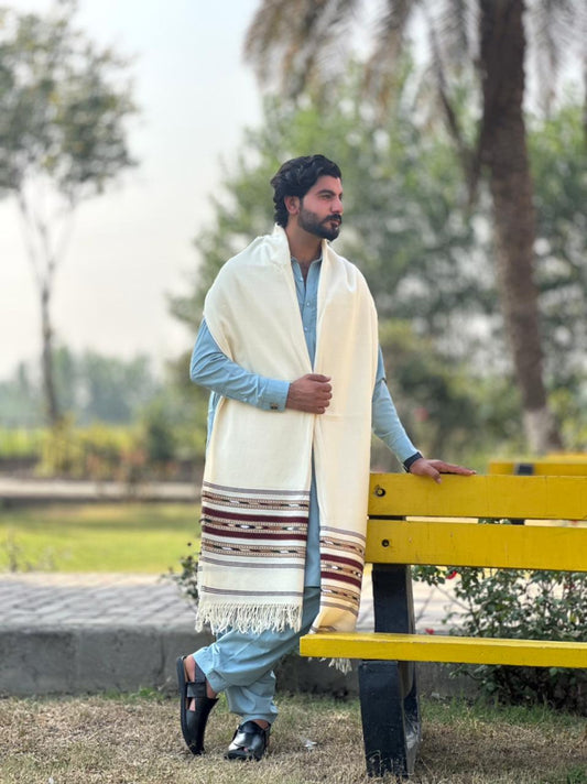 Falenzo Half White Colour Pashmina Shawl (48 triple count and 650gm)