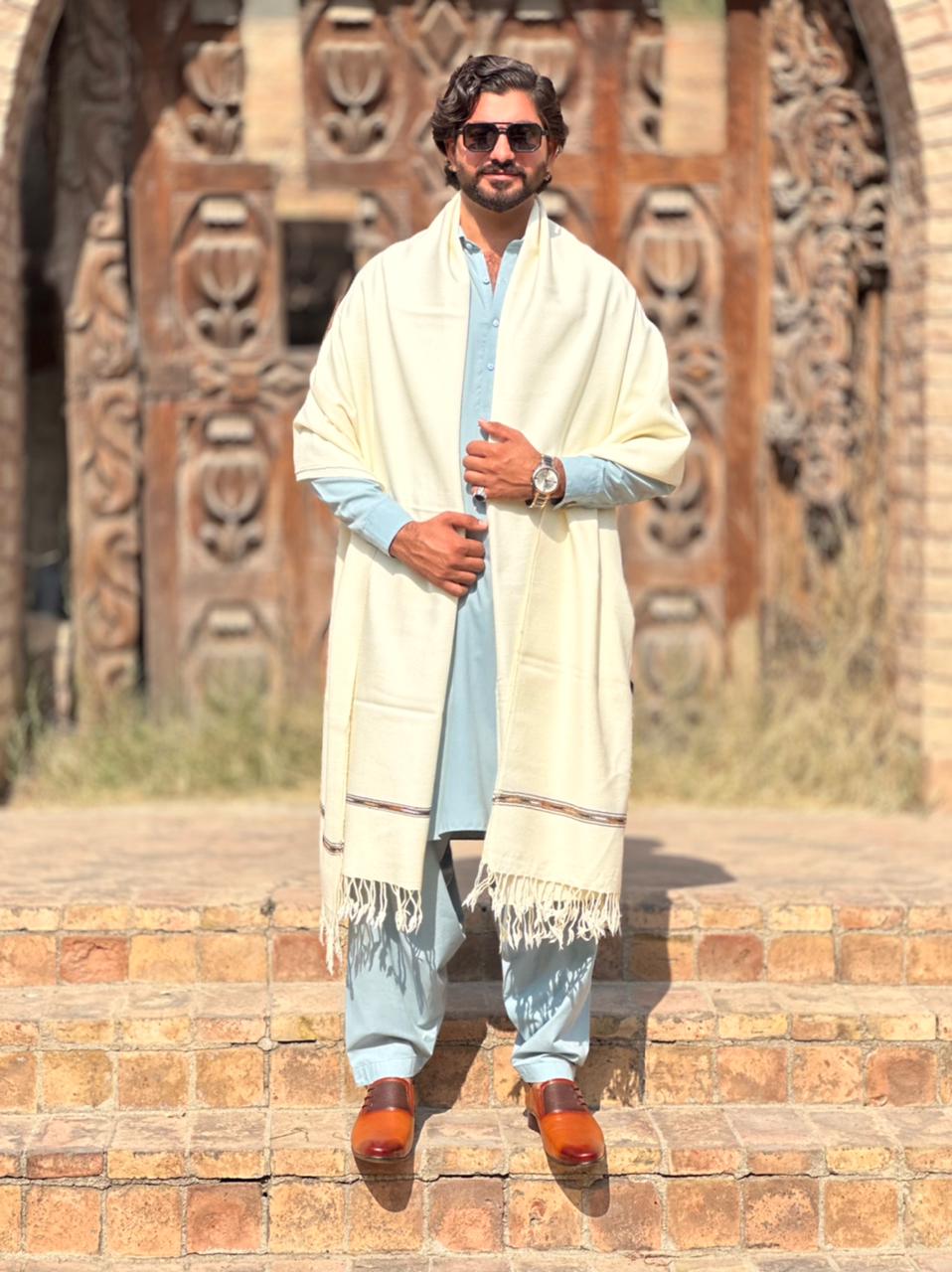 Falenzo Half White Colour Pashmina Shawl (48 single count and 650gm)