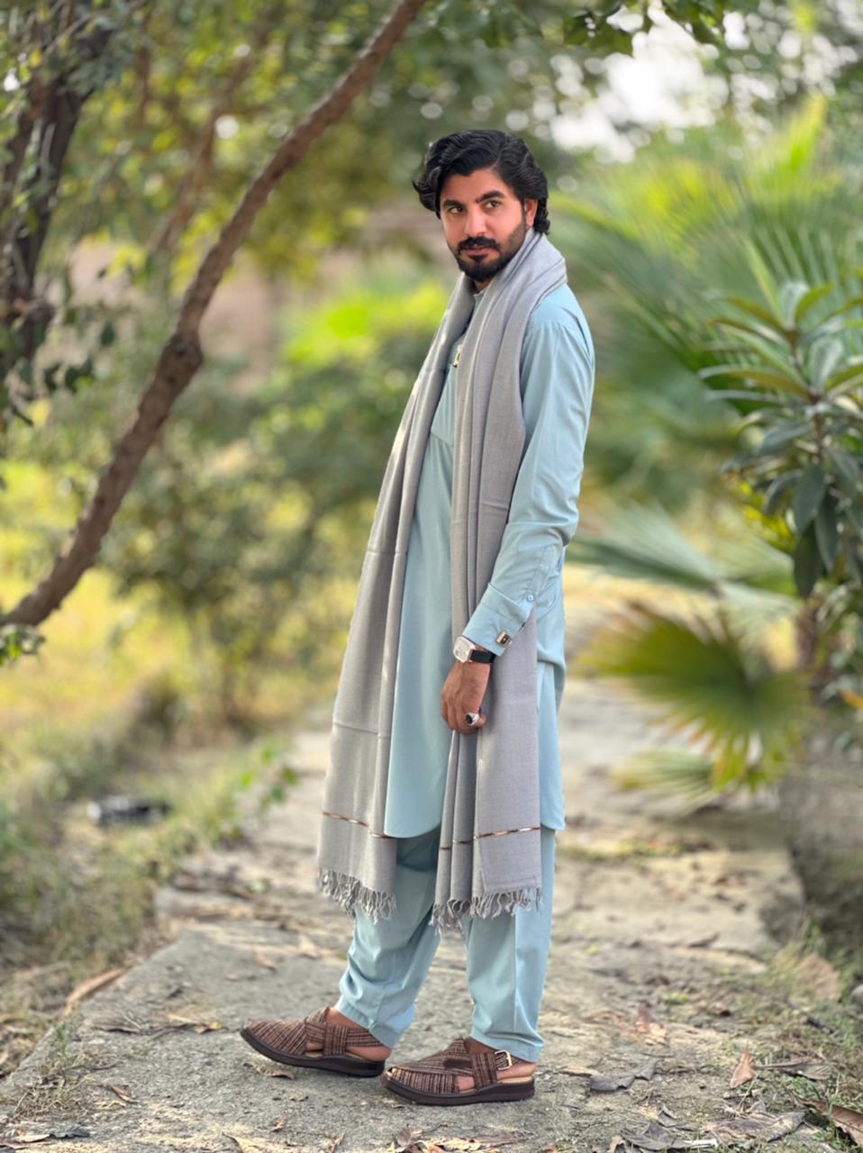 Falenzo Dark Grey Colour Pashmina Shawl (72 single count and 600gm)