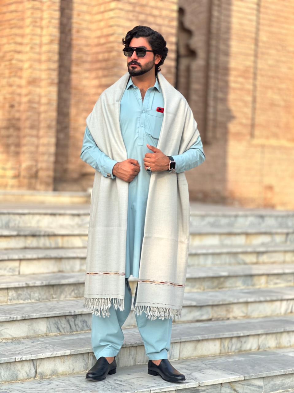 Falenzo Light Grey Colour Pashmina Shawl (48 single count and 600gm)